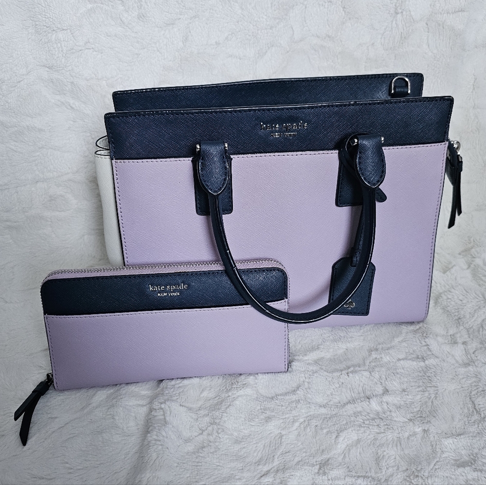 Kate Spade Cameron Medium Lavender Satchel AND Large Continental Wallet Set ♠